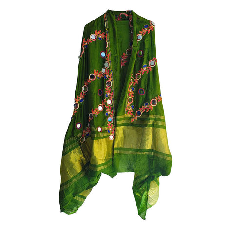 Handcrafted Purple Silk Dupatta with Gold Border, Floral Embroidered Mirror Work, Traditional Indian Scarf