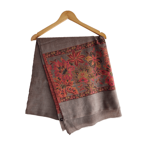 Earthy Elegance Embroidered Wool Stole | Artisan Winter Wrap for Women