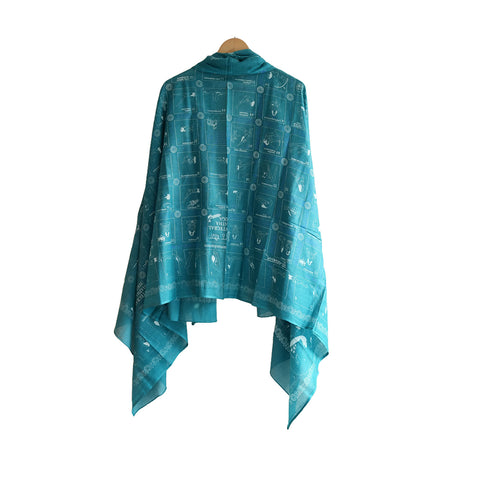 Yoga  Exercise Diagram Cotton Sarong  Large Beach Wrap ( Teal Blue Color )