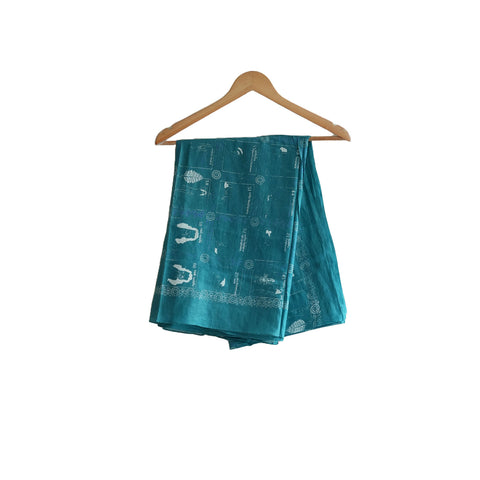 Yoga  Exercise Diagram Cotton Sarong  Large Beach Wrap ( Teal Blue Color )