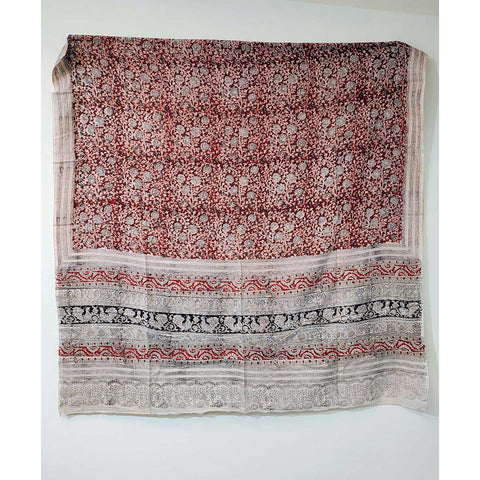 Indian Scarves Women's Kalamkari cotton dupatta with rainbow border Size 73x194 cm