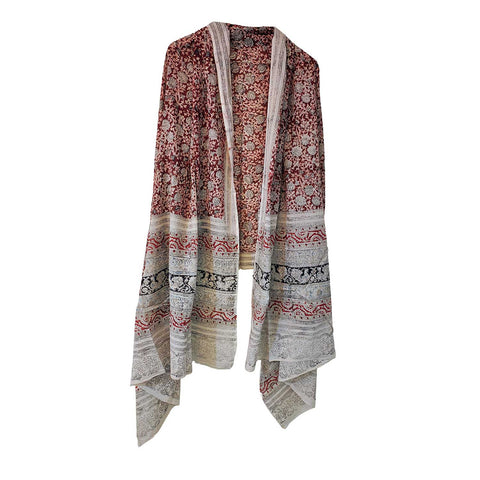 Indian Scarves Women's Kalamkari cotton dupatta with rainbow border Size 73x194 cm