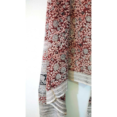 Indian Scarves Women's Kalamkari cotton dupatta with rainbow border Size 73x194 cm