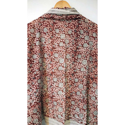 Indian Scarves Women's Kalamkari cotton dupatta with rainbow border Size 73x194 cm