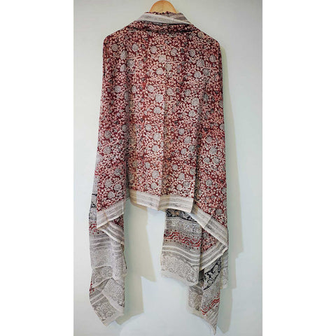 Indian Scarves Women's Kalamkari cotton dupatta with rainbow border Size 73x194 cm