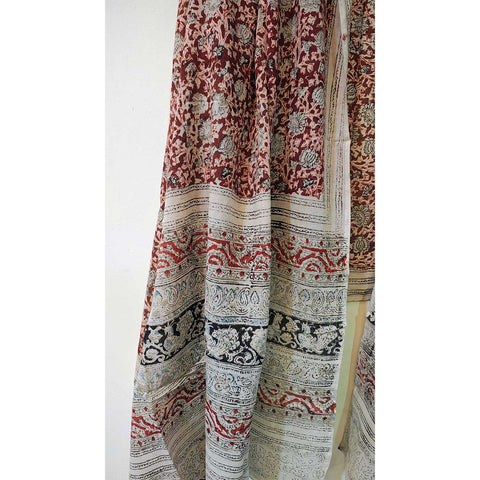 Indian Scarves Women's Kalamkari cotton dupatta with rainbow border Size 73x194 cm