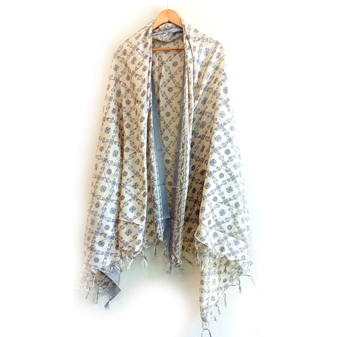 Khadi Cotton Silk Beige Color Floral Design Print Dupatta