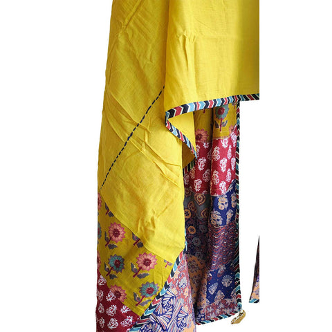 India Scarves Ajrakh Applique Patchwork Cotton Dupatta(Yellow Colore )