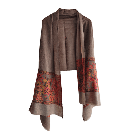 Earthy Elegance Embroidered Wool Stole | Artisan Winter Wrap for Women