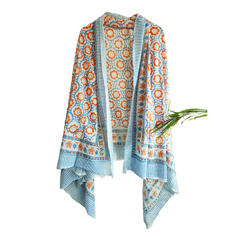 Bagru Block Print Sarong, Sarong Beach Wrap, Cotton Sarong,Pareo, Summer Pareo ,Size 45X80 Inc(light blue)