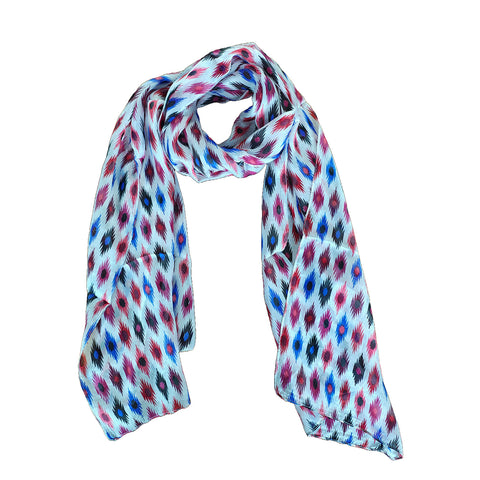 Vibrant Silk Stole with Ikat-Inspired Motifs
