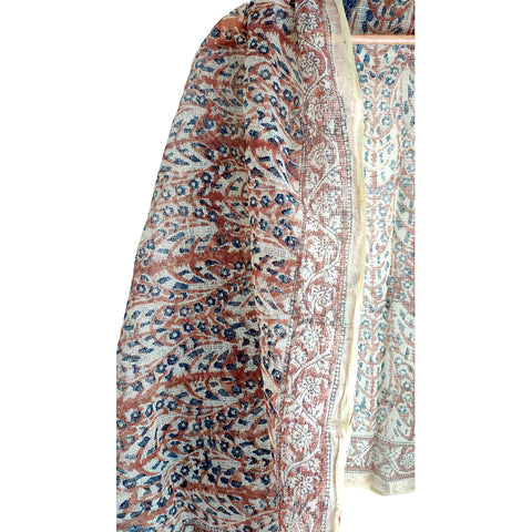India Scarves Kota Doria Kalamkari Cotton Silk  Brown Colour Floral Dupatta