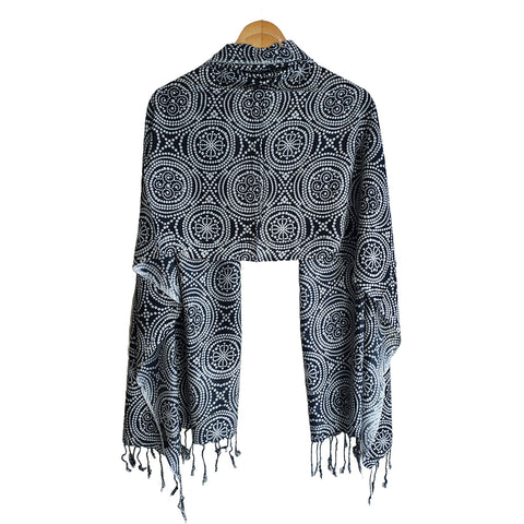India Scarves Women's Viscose Geoi Design black and white colour Fragrance Stole, 75 Cm x 185 Cm