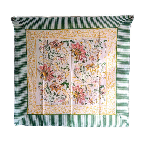 India Scarves Floral Paisley Print Silk Scarf, Light Weight Square Neck Wrap,  Border Pattern, 100x100 cm