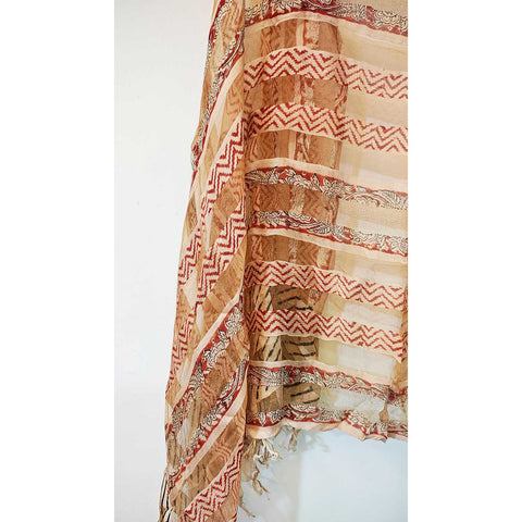 Indian Scarves Women's Kalamkari cotton silk dupatta with rainbow border Size 73x194 cm