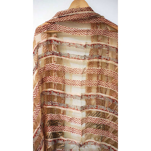 Indian Scarves Women's Kalamkari cotton silk dupatta with rainbow border Size 73x194 cm