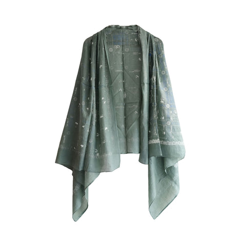 Yoga  Exercise Diagram Cotton Sarong  Large Beach Wrap ( Grey Color )