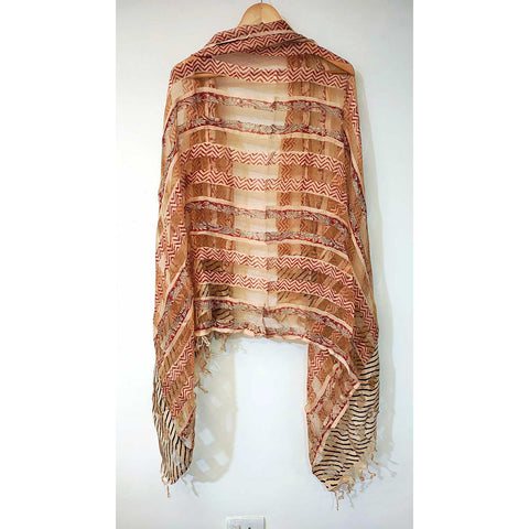 Indian Scarves Women's Kalamkari cotton silk dupatta with rainbow border Size 73x194 cm