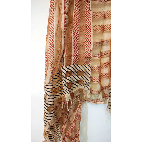 Indian Scarves Women's Kalamkari cotton silk dupatta with rainbow border Size 73x194 cm