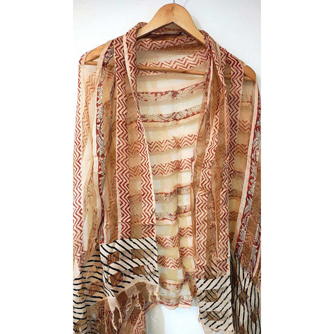 Indian Scarves Women's Kalamkari cotton silk dupatta with rainbow border Size 73x194 cm