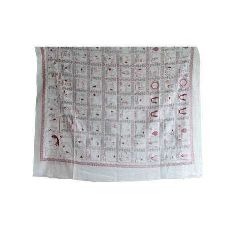 Yoga  Exercise Diagram Cotton Sarong  Large Beach Wrap ( White And Red  )