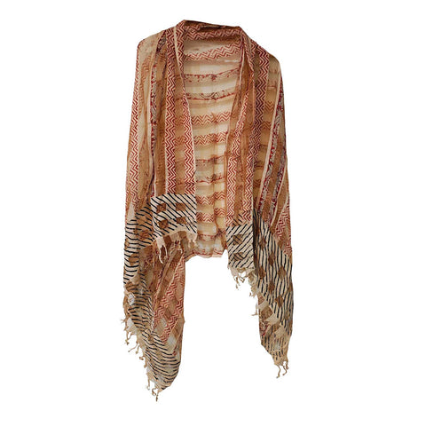 Indian Scarves Women's Kalamkari cotton silk dupatta with rainbow border Size 73x194 cm