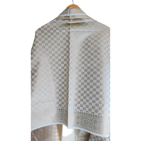 India scarves Banarasi Brocade with Floral Grid, Ornamental Border, and Tassel Finish