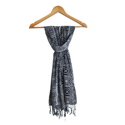 India Scarves Women's Viscose Geoi Design black and white colour Fragrance Stole, 75 Cm x 185 Cm