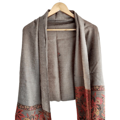 Earthy Elegance Embroidered Wool Stole | Artisan Winter Wrap for Women