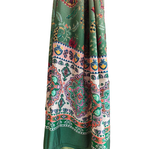 Semi Gaji Silk Floral Dupatta( White And Green color)