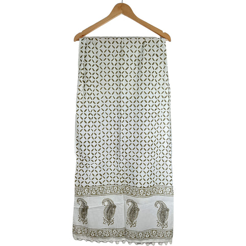 Bagru Hand Block Printed Pure Cotton White colour floral Stole