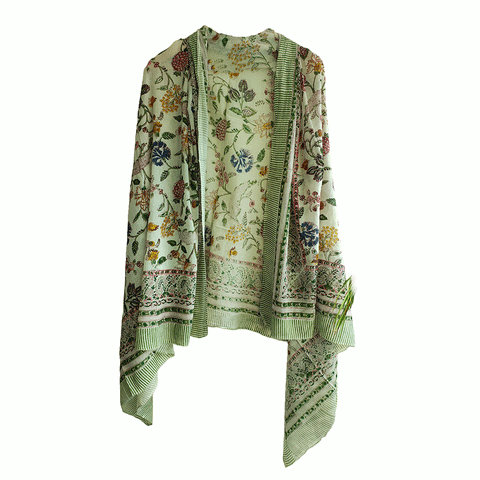 Bagru Block Print Sarong, Sarong Beach Wrap, Cotton Sarong,Pareo, Summer Pareo ,Size 45X80 Inc(light green)