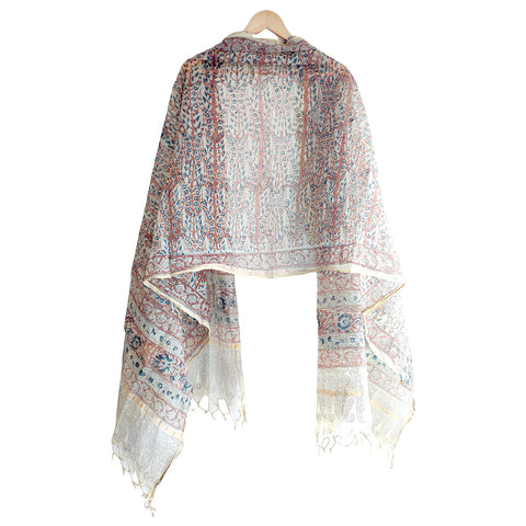 India Scarves Kota Doria Kalamkari Cotton Silk  Brown Colour Floral Dupatta