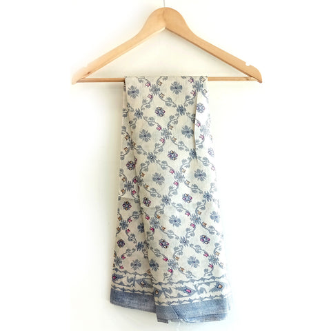 Khadi Cotton Silk Beige Color Floral Design Print Dupatta