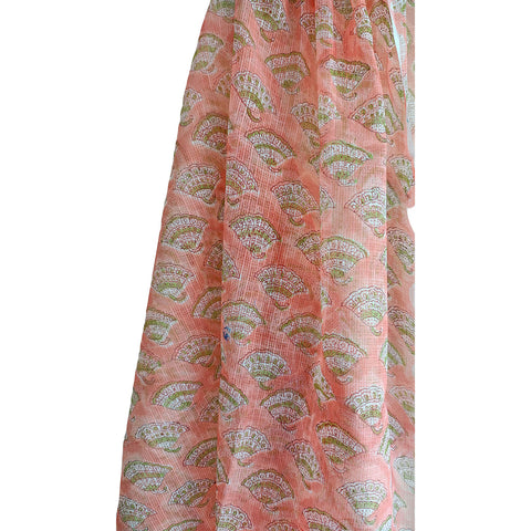 India Scarves Bagru Hand Block Floral kota Doria silk cotton Dupatta(Orange Color)