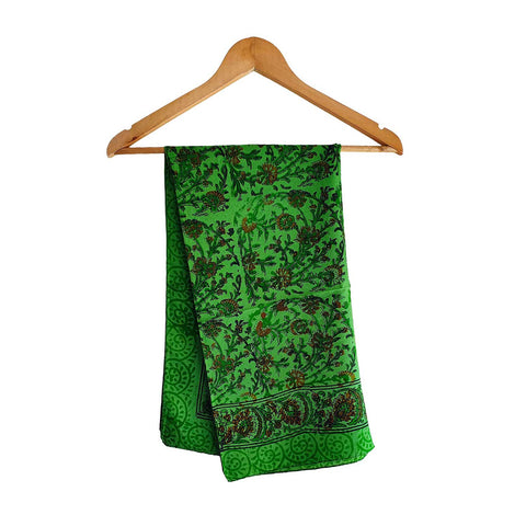 India Scarves Floral Paisley Print Silk Scarf, Light Weight Square Neck Wrap,  Border Pattern, 100x100 cm (Green)