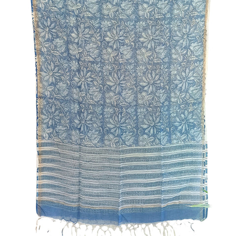 Kota Doria Cotton Silk Indigo Blue Color floral Dupatta