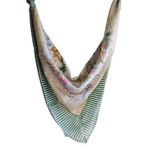 India Scarves Floral Paisley Print Silk Scarf, Light Weight Square Neck Wrap,  Border Pattern, 100x100 cm