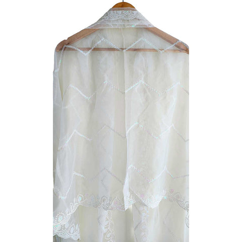 India Scarve's Net Cut Goldan Embroidered Floral Design  Dupatta