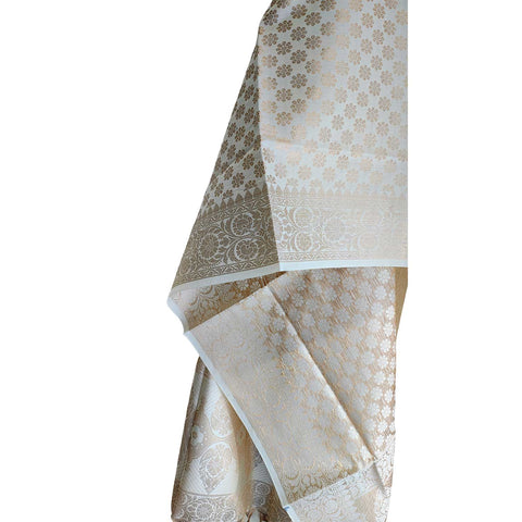 India scarves Banarasi Brocade with Floral Grid, Ornamental Border, and Tassel Finish