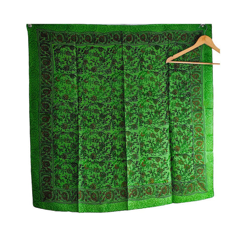 India Scarves Floral Paisley Print Silk Scarf, Light Weight Square Neck Wrap,  Border Pattern, 100x100 cm (Green)