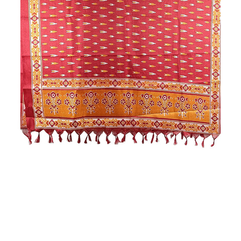 Khadi Cotton Poly Silk Digital Ikat Print Dupatta