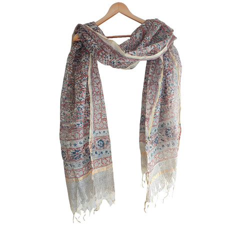 India Scarves Kota Doria Kalamkari Cotton Silk  Brown Colour Floral Dupatta