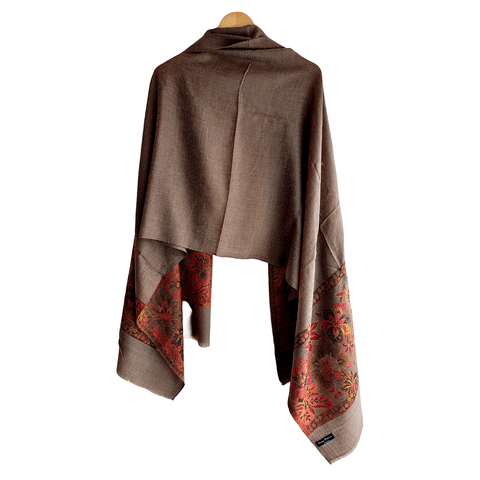Earthy Elegance Embroidered Wool Stole | Artisan Winter Wrap for Women