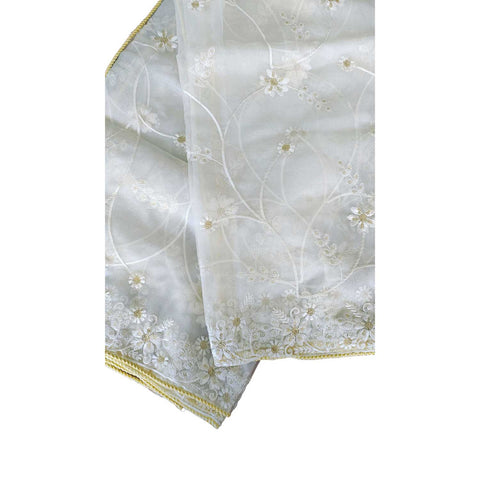 India Scarve's Net Cut Goldan Embroidered Floral Design  Dupatta