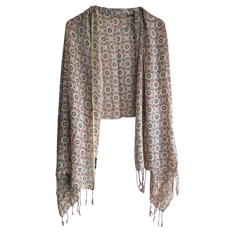 Women's Reversible Silk Viscose Summer Stole, with Fringe Tassels, 185 x 75 cm