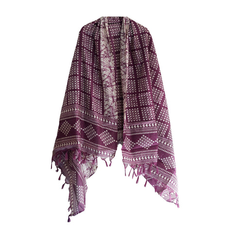 Khadi Cotton Floral Print Design Dupatta (Purple)