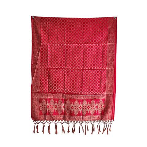 India scarves Banarasi Brocade with Floral Grid, Ornamental Border, and Tassel Finish