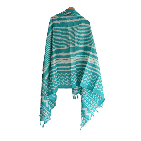 Khadi Cotton Print Design Dupatta(Light Blue Color)