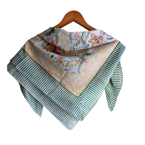 India Scarves Floral Paisley Print Silk Scarf, Light Weight Square Neck Wrap,  Border Pattern, 100x100 cm